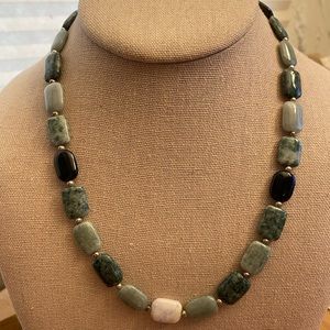 Elegant Jasper, Onyx and 925 silver bead necklace